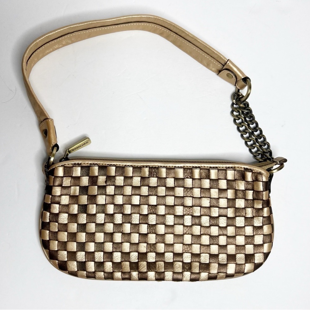 Kesslord Brown and Gold Checkered Leather Shoulder Bag